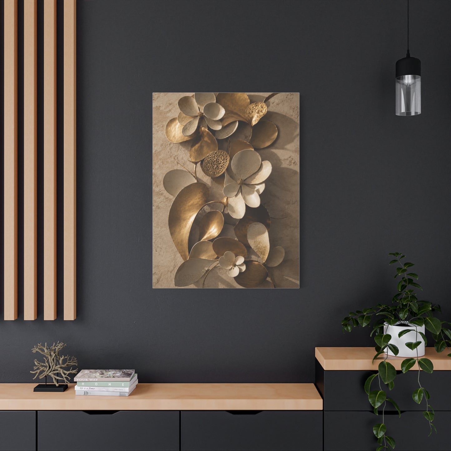 Brass and Ceramic Floral Relief Wall Art & Canvas Print