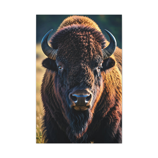 Dramatic Frontal Bison with Warm Copper Tones Wall Art & Canvas Print