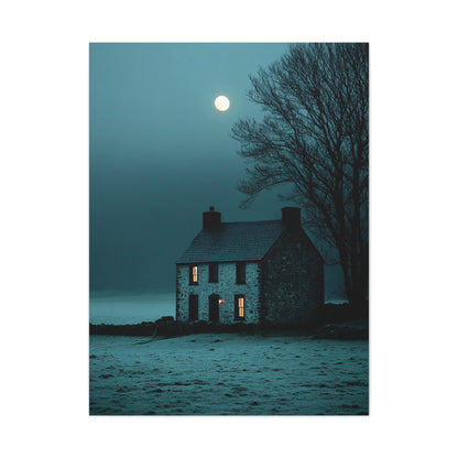 Gothic Farmhouse Moonlight Scene Wall Art & Canvas Print