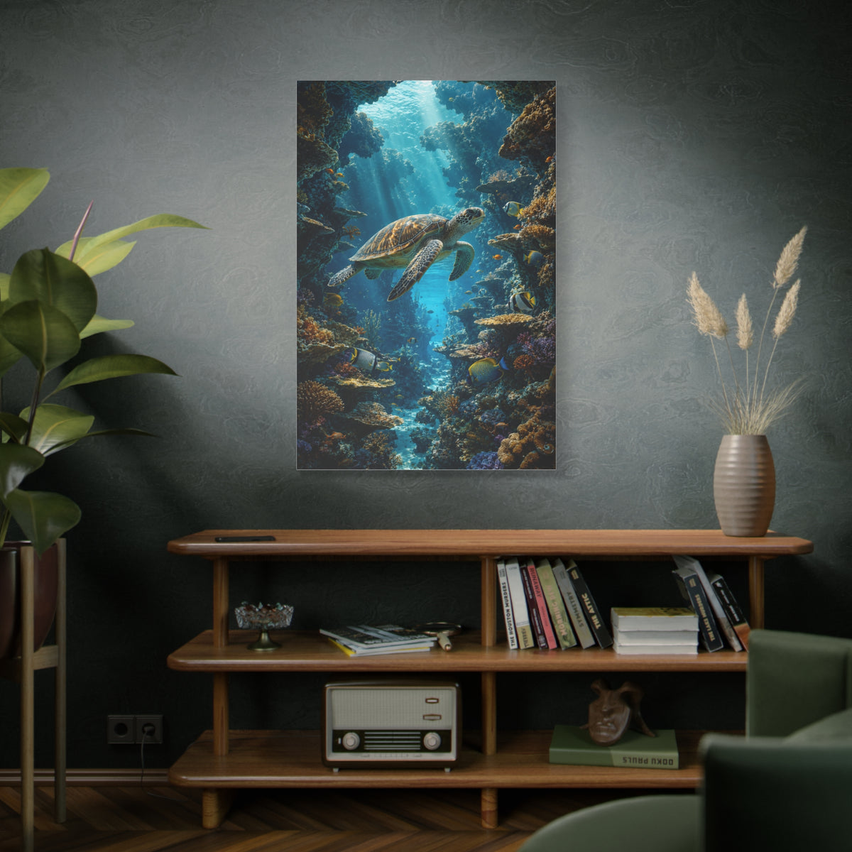 Deep Reef Canyon Turtle Journey Tropical Wall Art & Canvas Print
