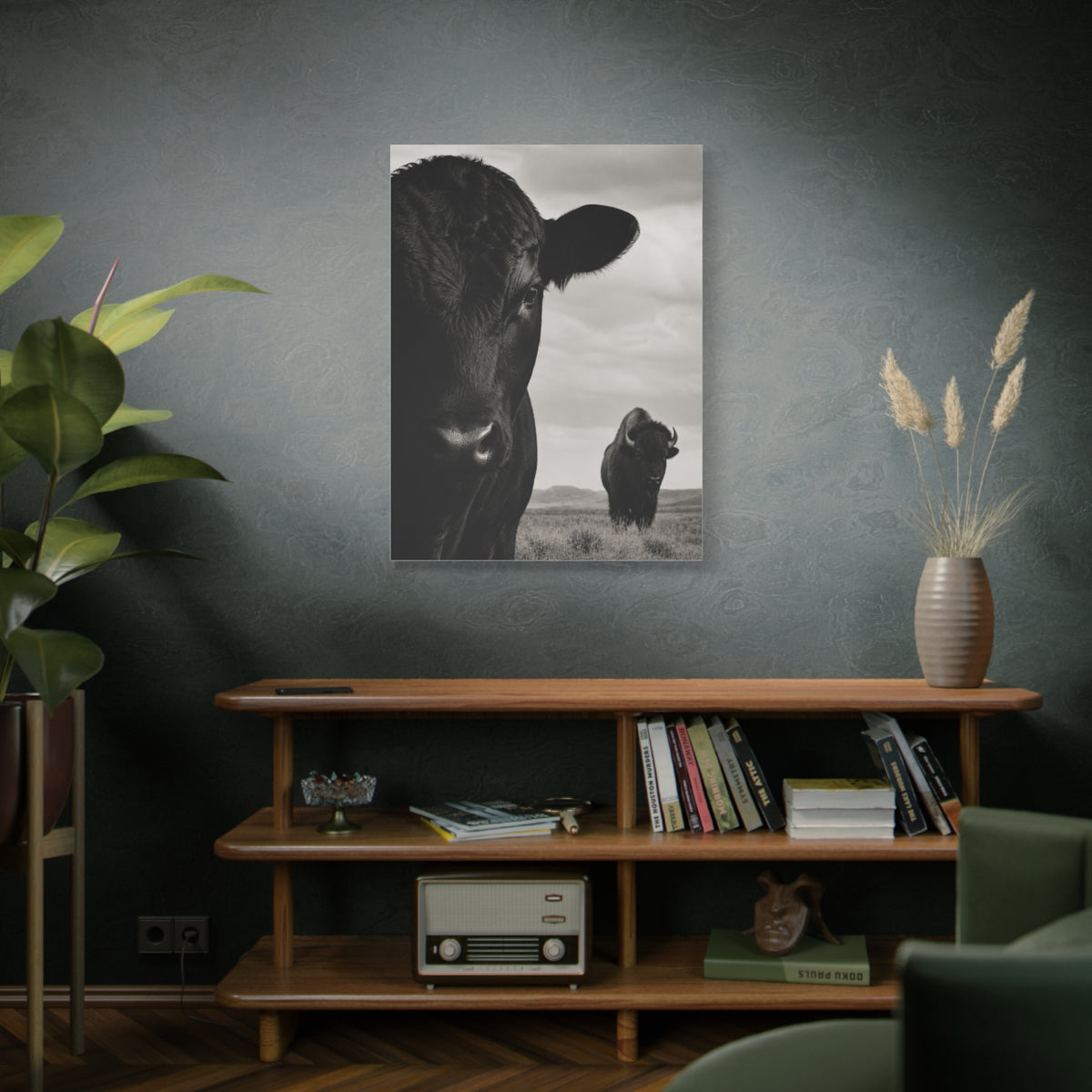 Black Angus & Bison Dual Portrait Landscape Wall Art & Canvas Print