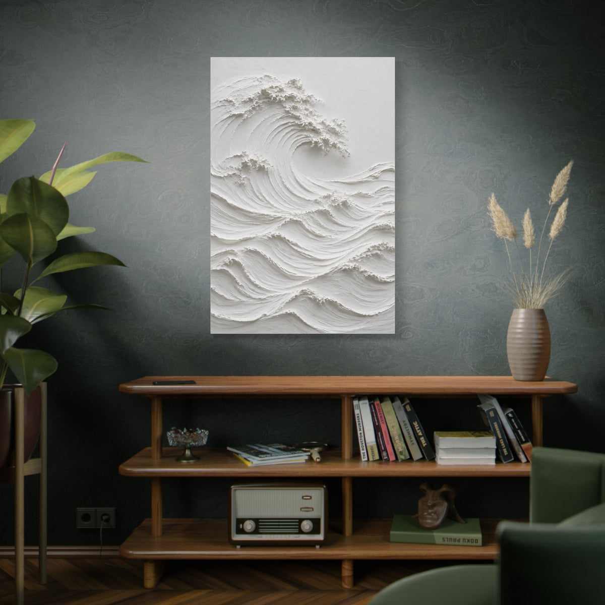 Minimal White Sculptural Wave Texture Wall Art & Canvas Print