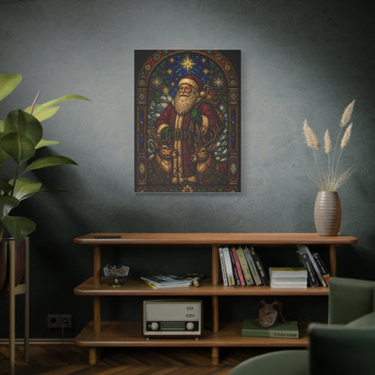 Stained Glass Santa and Reindeer Wall Art & Canvas Print