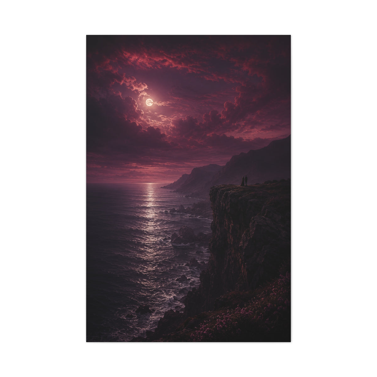 Moonlit Cliffside Love Landscape Wall Art & Canvas Print