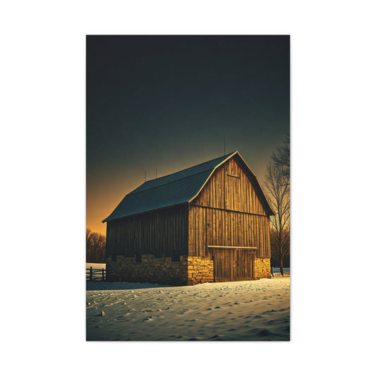 Winter Twilight Barn Landscape Wall Art & Canvas Prints