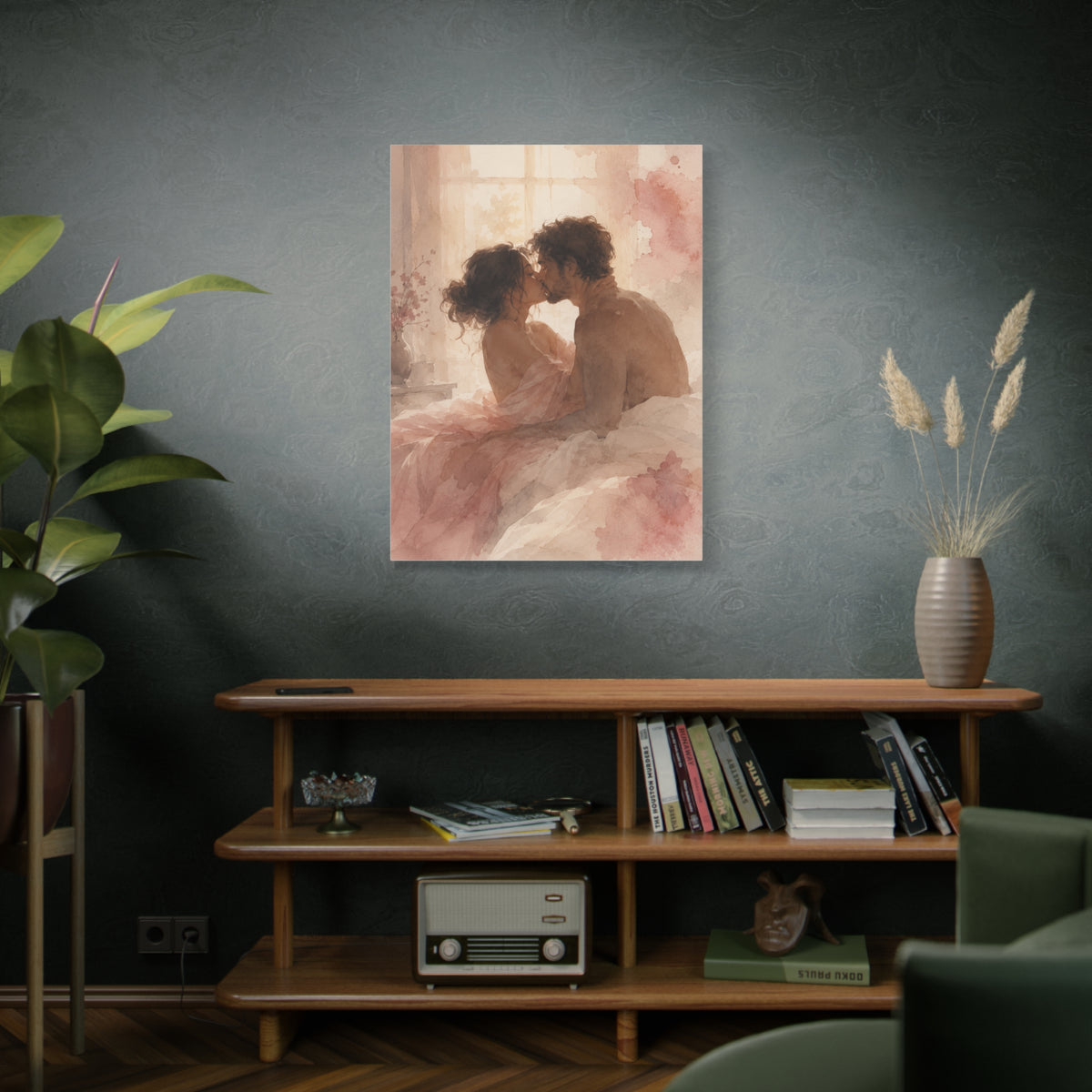Soft Watercolor Intimate Kiss Scene Wall Art & Canvas Print