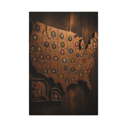 Wooden Beer Cap USA Map Wall Art & Canvas Print