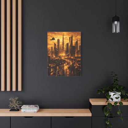 Golden Futuristic Cityscape Wall Art & Canvas Print