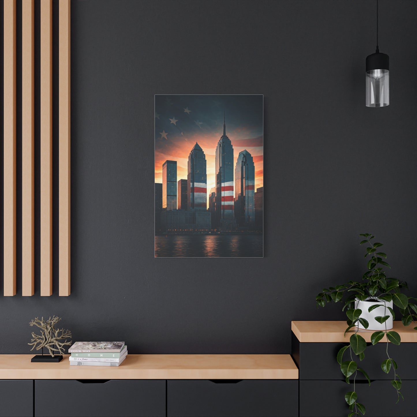 Urban Skyline Patriot Flag Reflection Wall Art & Canvas Prints