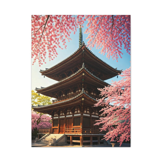 Traditional Japanese Pagoda With Cherry Blossoms Wall Art & Canvas Prints