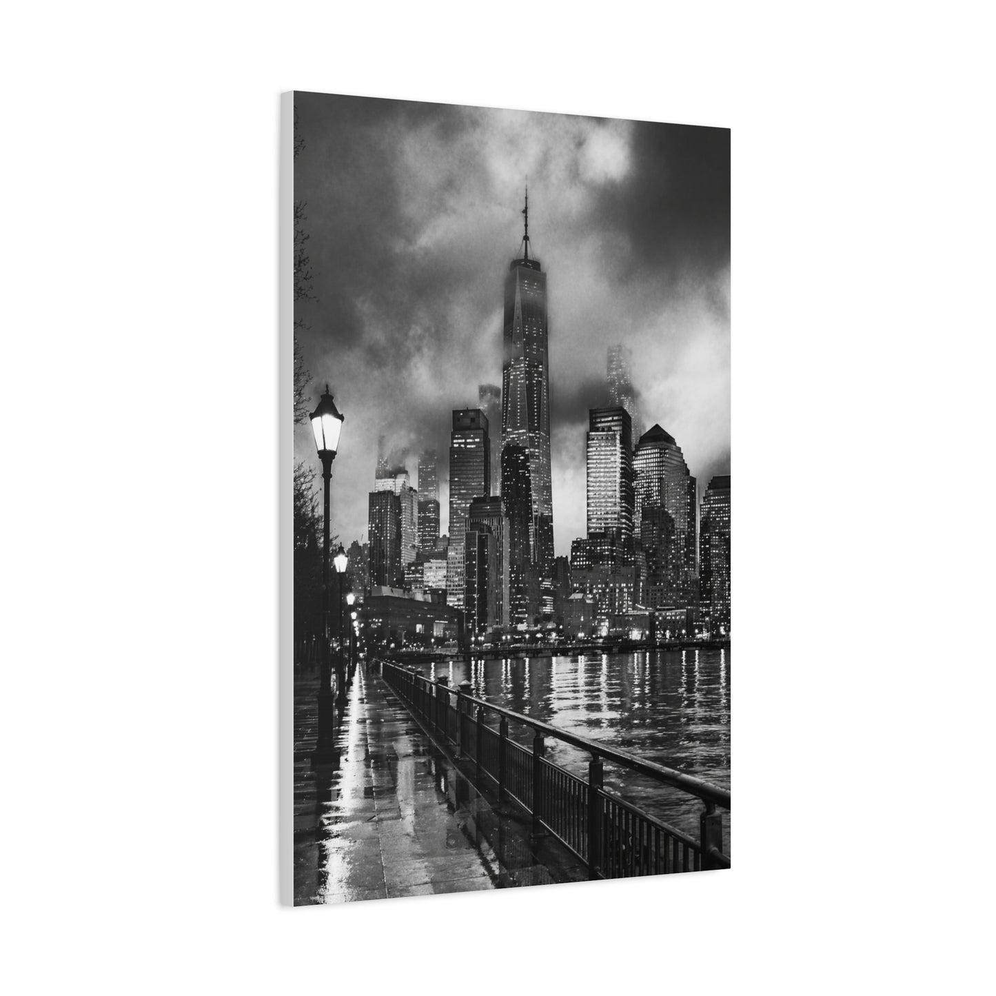 Stormy Manhattan Waterfront Noir Wall Art & Canvas Print