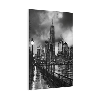 Stormy Manhattan Waterfront Noir Wall Art & Canvas Print
