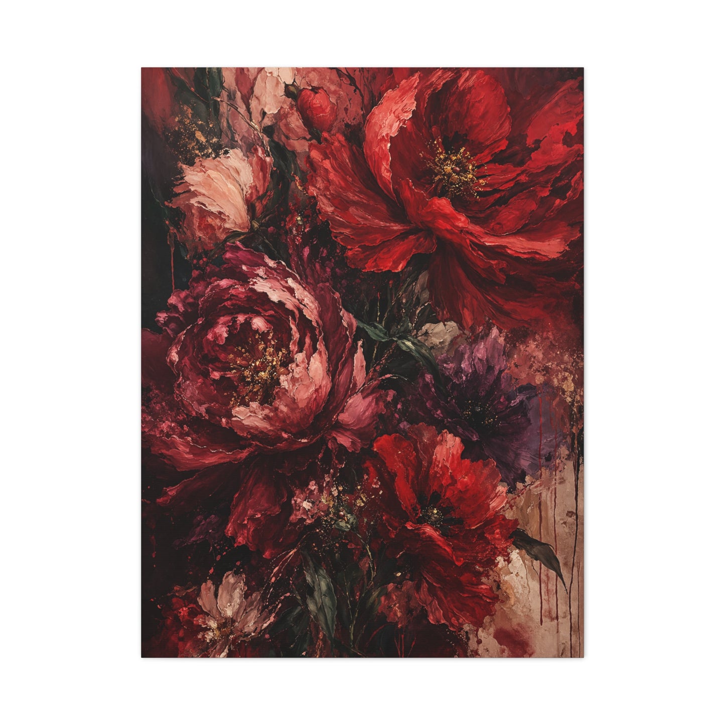 Red Floral Expressionist Painting Wall Art & Canvas Print