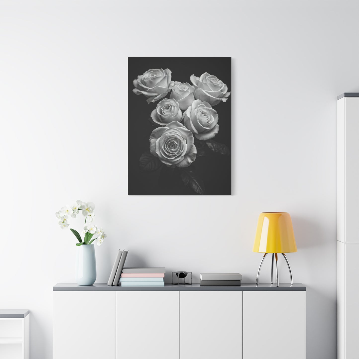 Classic White Rose Bouquet Monochrome Wall Art & Canvas Prints