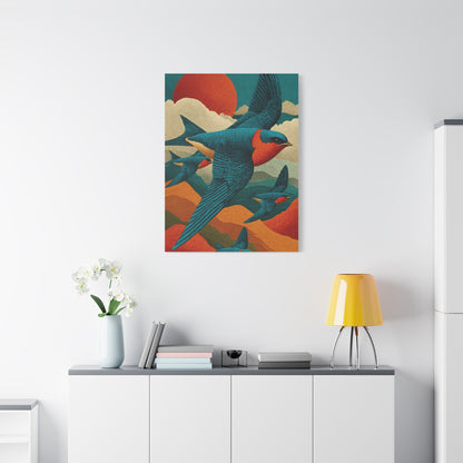 Stylized Swallow Flight Landscape Wall Art & Canvas Print
