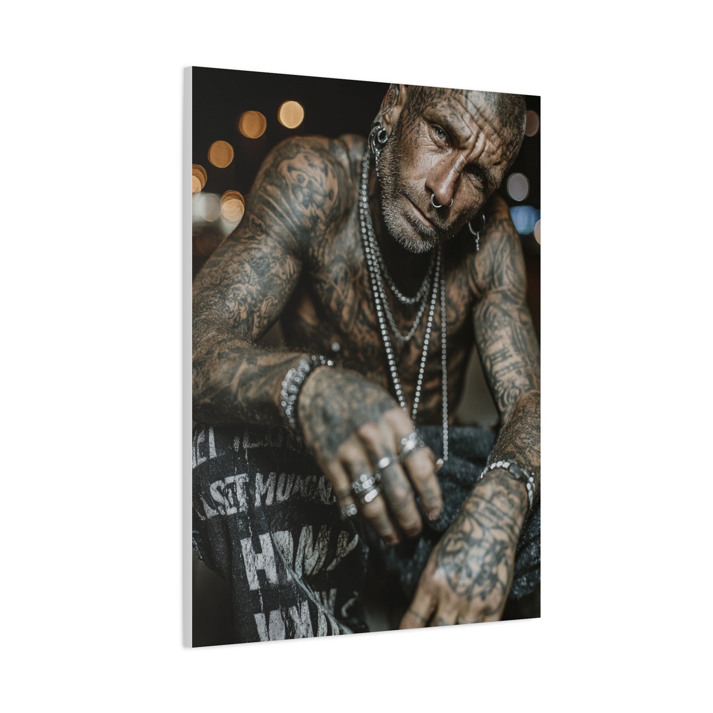 Tattooed Man Street Noir Portrait Wall Art & Canvas Print