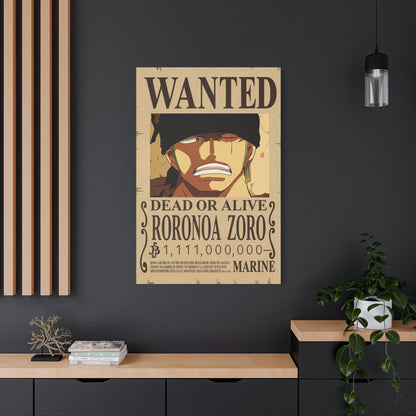 One Piece Roronoa Zoro Wanted Poster Wall Art & Canvas Print