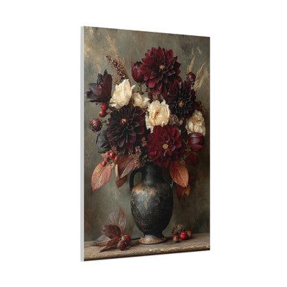 Burgundy Dahlia Autumn Floral Still Life Wall Art & Canvas Print