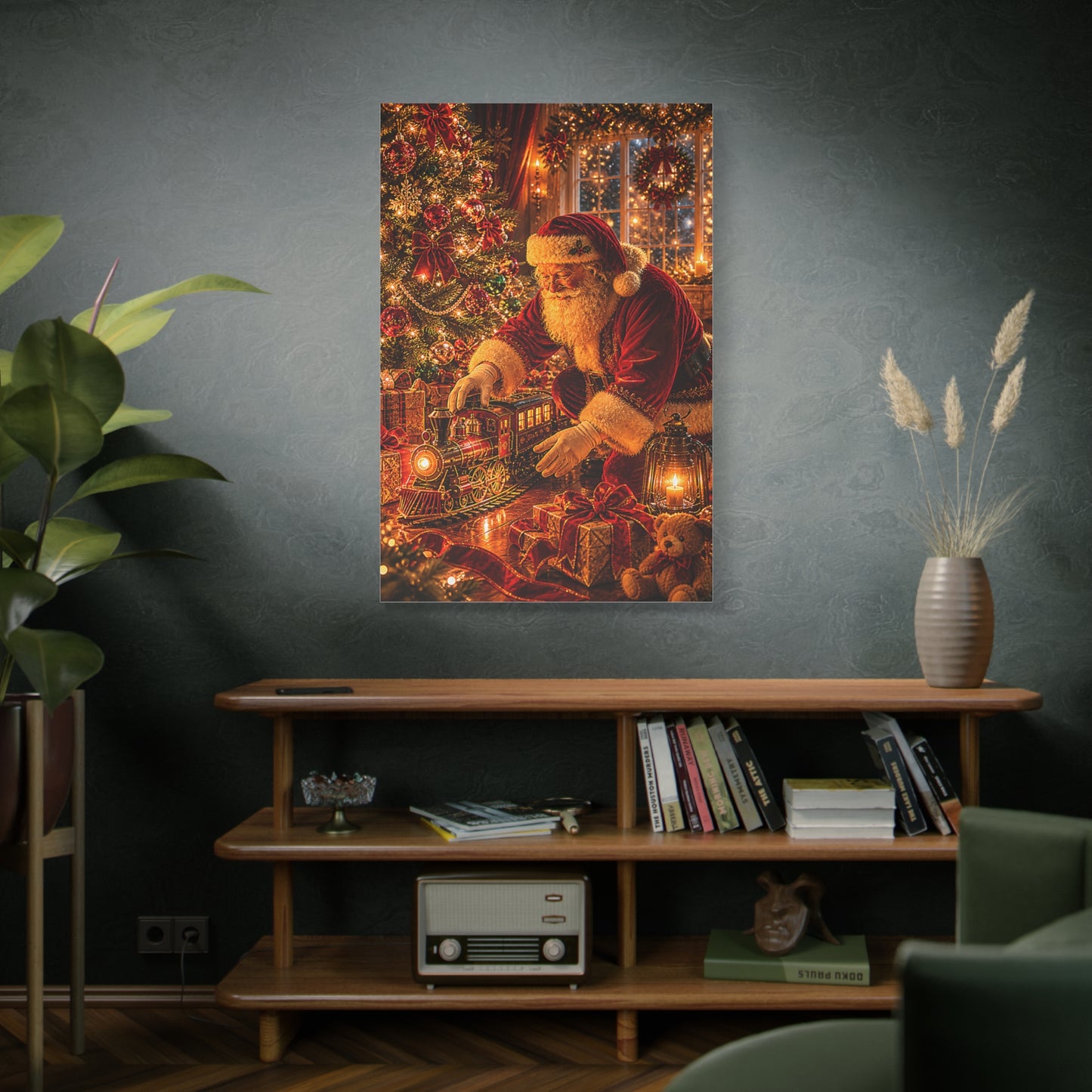 Santa Decorating the Christmas Train Wall Art & Canvas Print