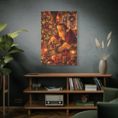 Santa Decorating the Christmas Train Wall Art & Canvas Print