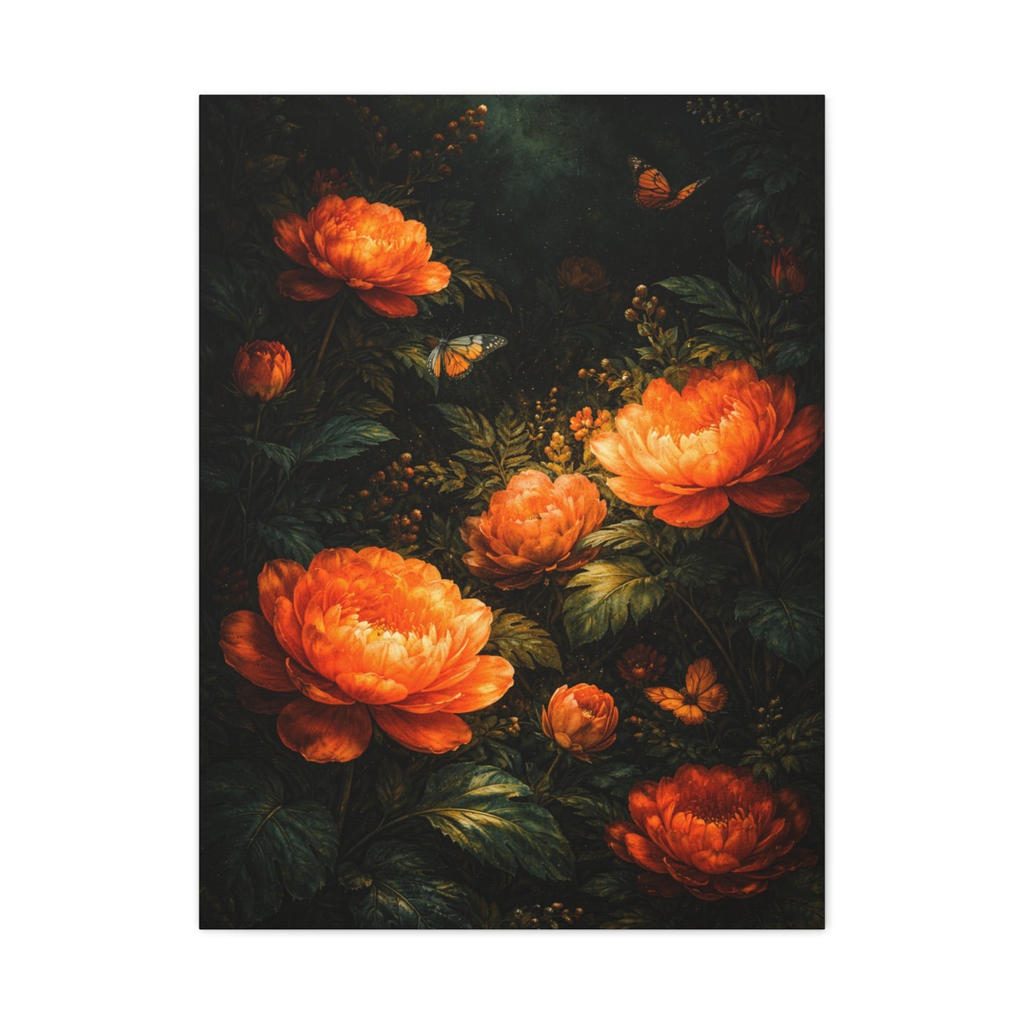 Dark Botanical Orange Bloom Study Wall Art & Canvas Print