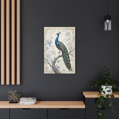 Elegant Blue Botanical Peacock Wall Art & Canvas Print