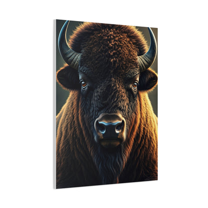 Cinematic Frontal Bison Portrait with Golden Backlight Wall Art & Canvas Print