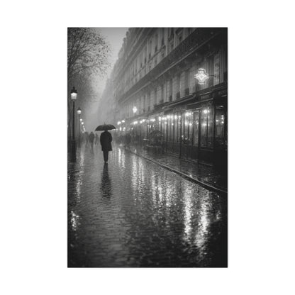 Rainy Paris Street Monochrome Wall Art & Canvas Print