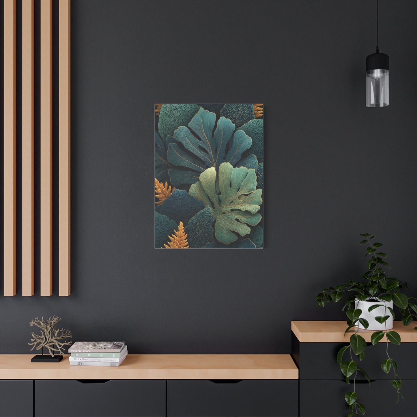 Dark Botanical Gold-Edged Leaves Wall Art & Canvas Print