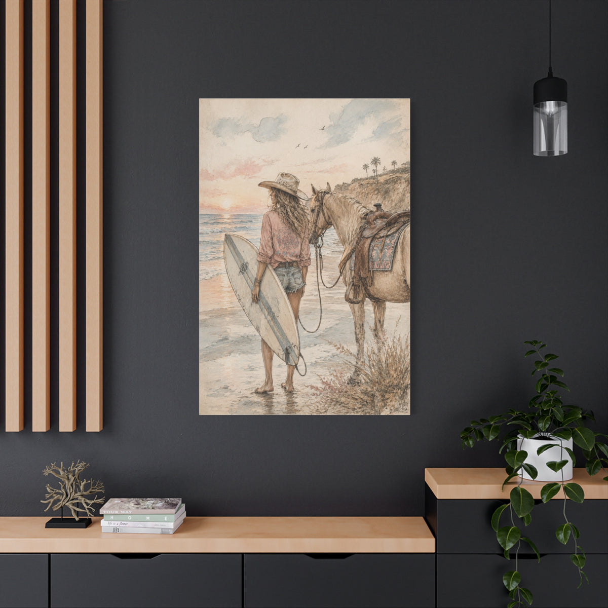 Surf Cowgirl Beach Horizon Scene Wall Art & Canvas Print