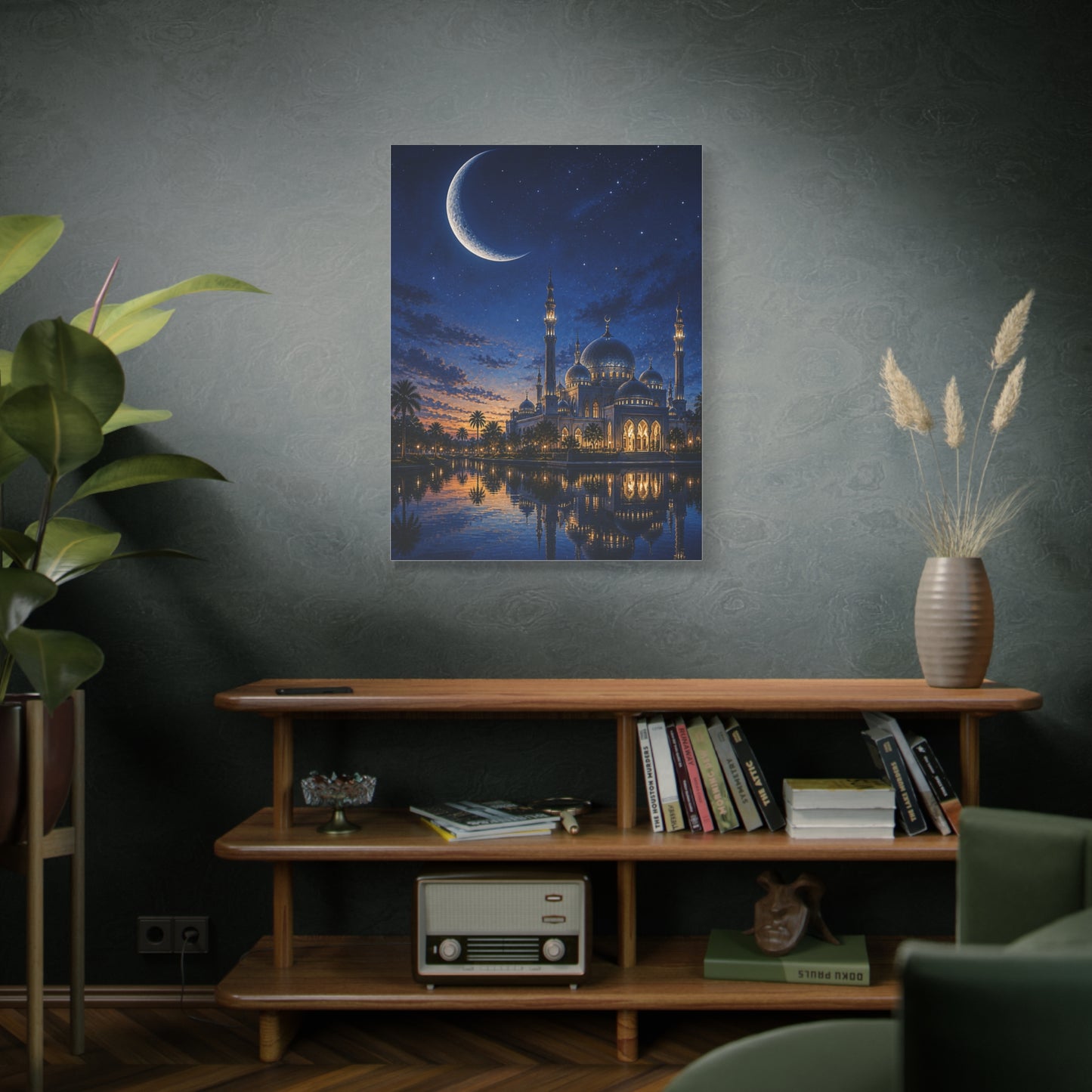 Crescent Moon Mosque Reflection Wall Art & Canvas Print