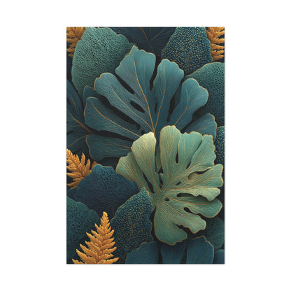 Dark Botanical Gold-Edged Leaves Wall Art & Canvas Print