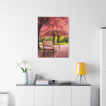 Cherry Blossom Park Bench Serenity Wall Art & Canvas Prints