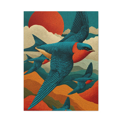 Stylized Swallow Flight Landscape Wall Art & Canvas Print