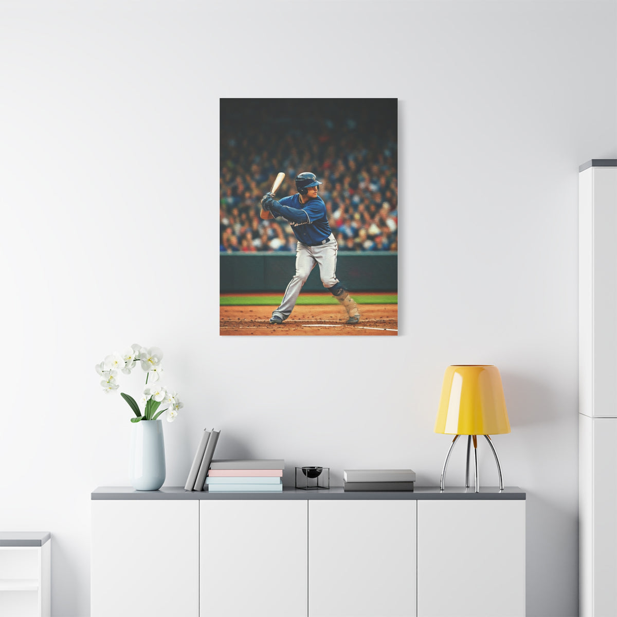 Lone Baseball Player Under Stadium Lights Wall Art & Canvas Prints