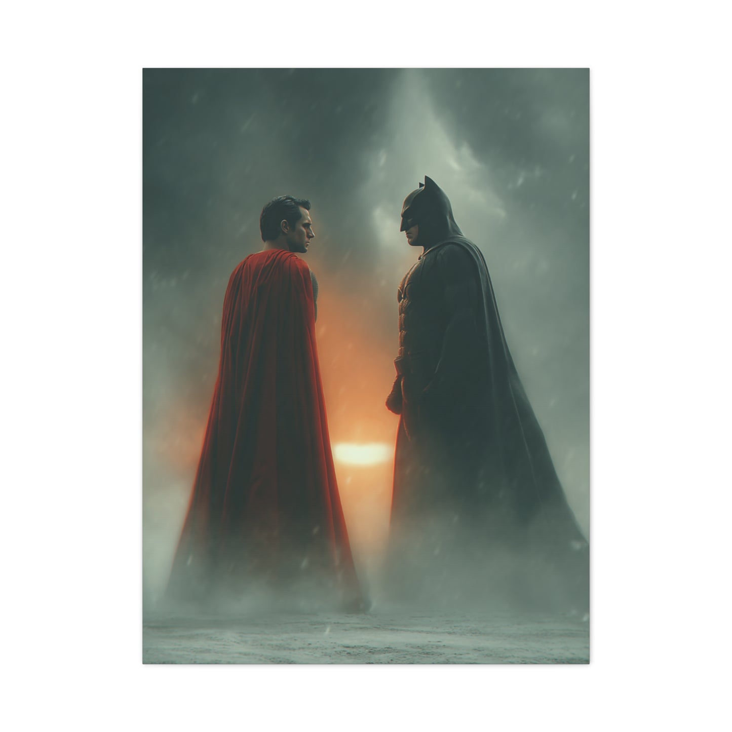 Batman vs Superman Foggy Standoff Poster Wall Art & Canvas Print