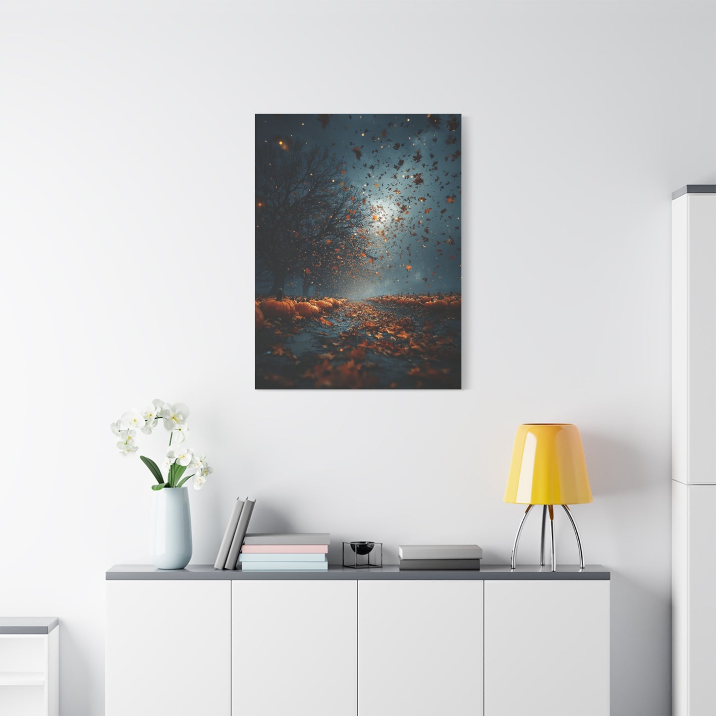 Autumn Leaf Storm Pumpkin Field Wall Art & Canvas Print