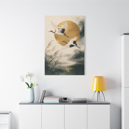 Golden Crane Serenity Wall Art & Canvas Print