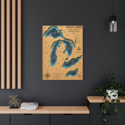 Great Lakes Bathymetric Chart Wall Art & Canvas Print