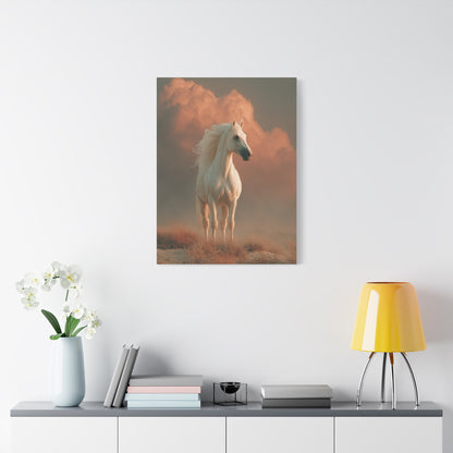 White Arabian Horse Golden Cloud Portrait Wall Art & Canvas Print