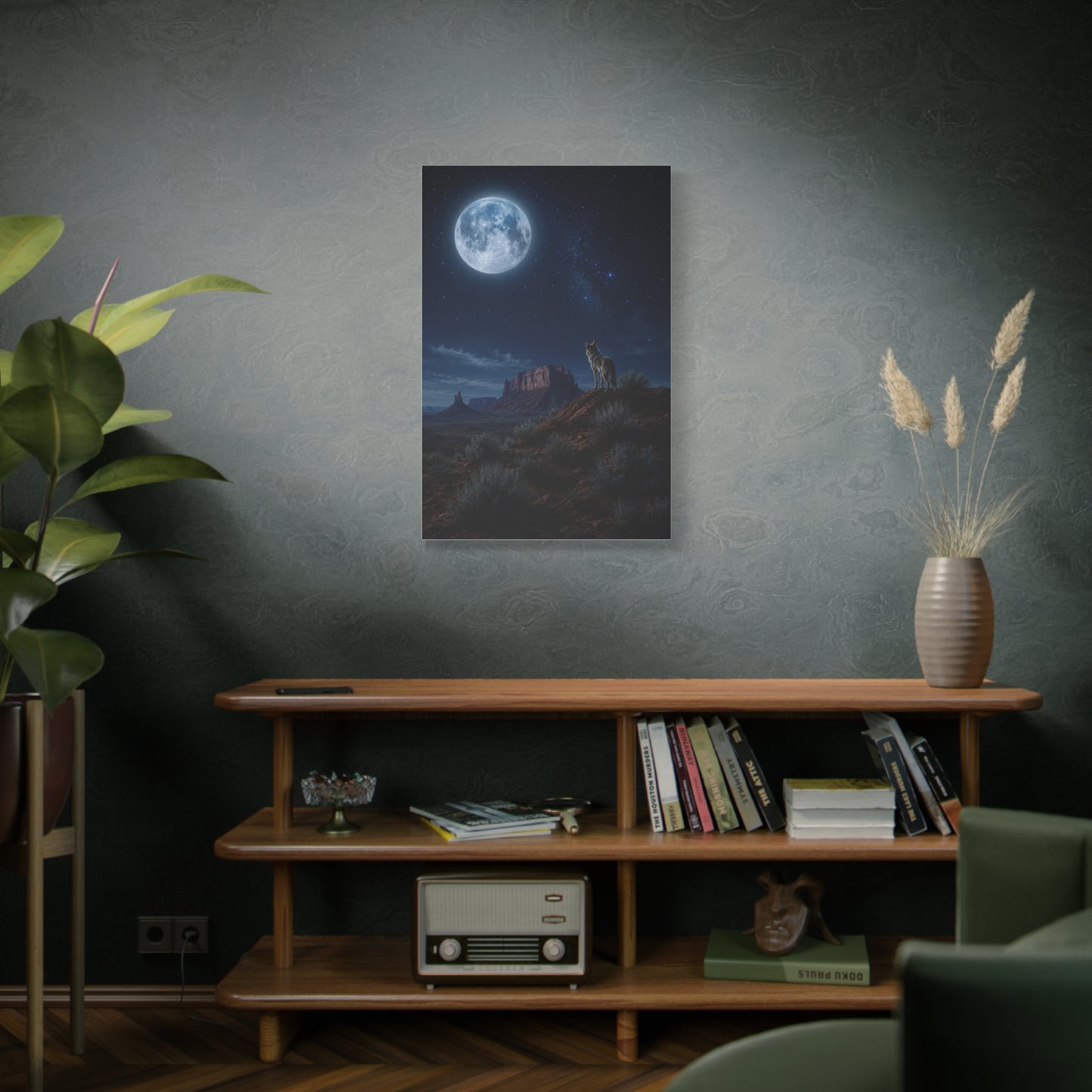 Moonlit Coyote Desert Wall Art & Canvas Print