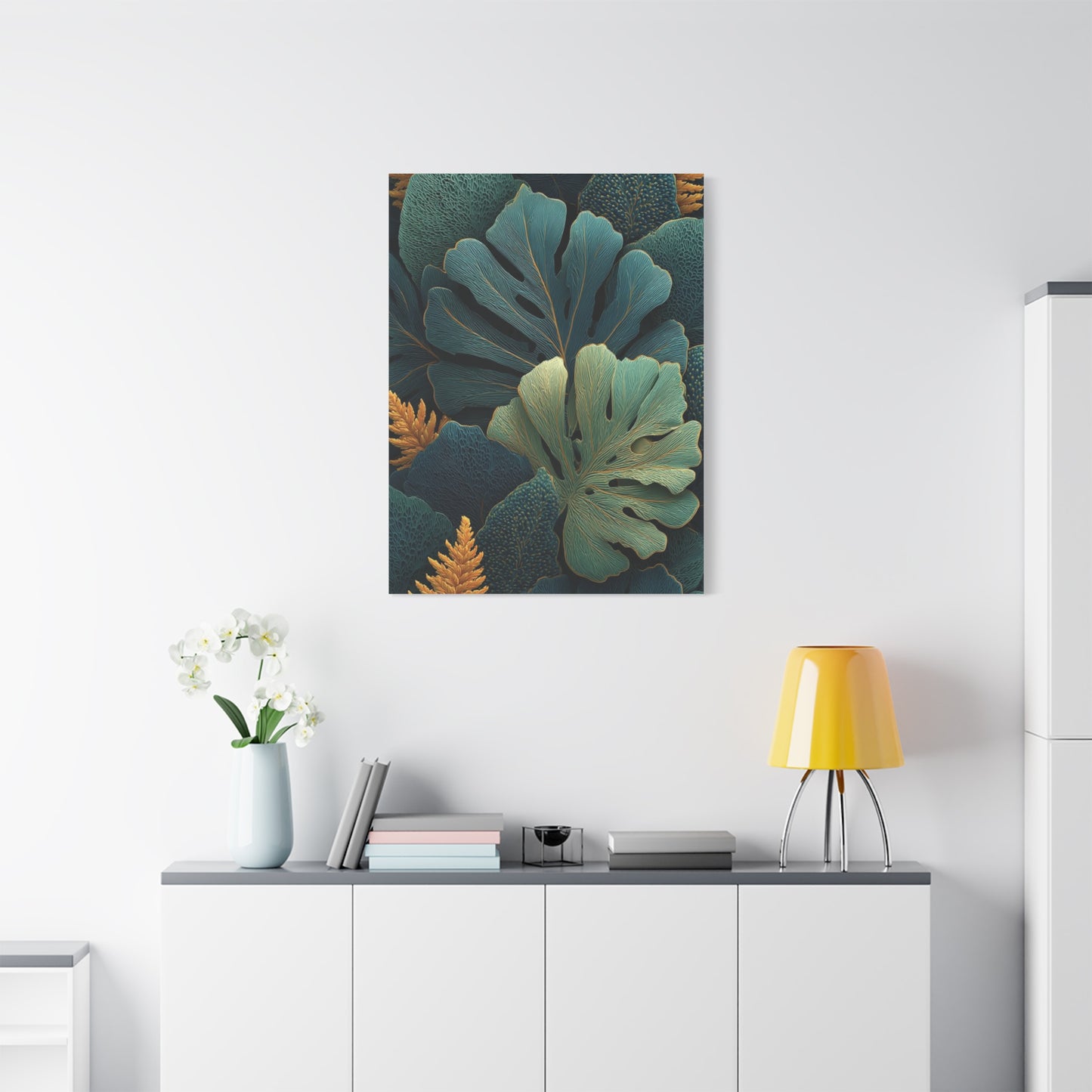 Dark Botanical Gold-Edged Leaves Wall Art & Canvas Print