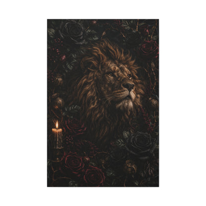 Dark Floral Lion Dramatic Portrait Wall Art & Canvas Print