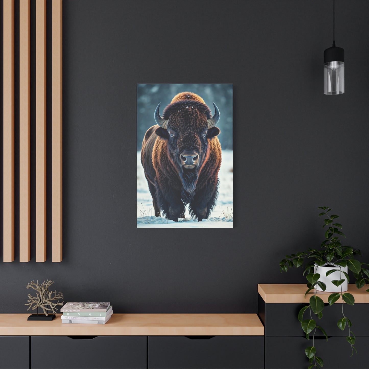 Winter American Bison in Snow Landscape Wall Art & Canvas Print