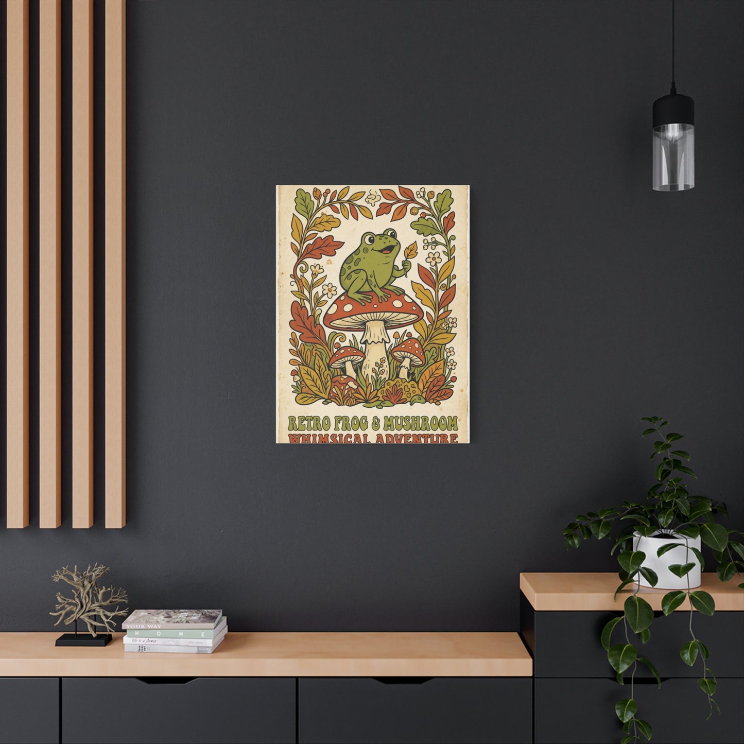 Whimsical Retro Frog and Mushroom Poster Wall Art & Canvas Print