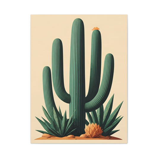 Desert Botanical Saguaro and Agave Composition Wall Art & Canvas Prints