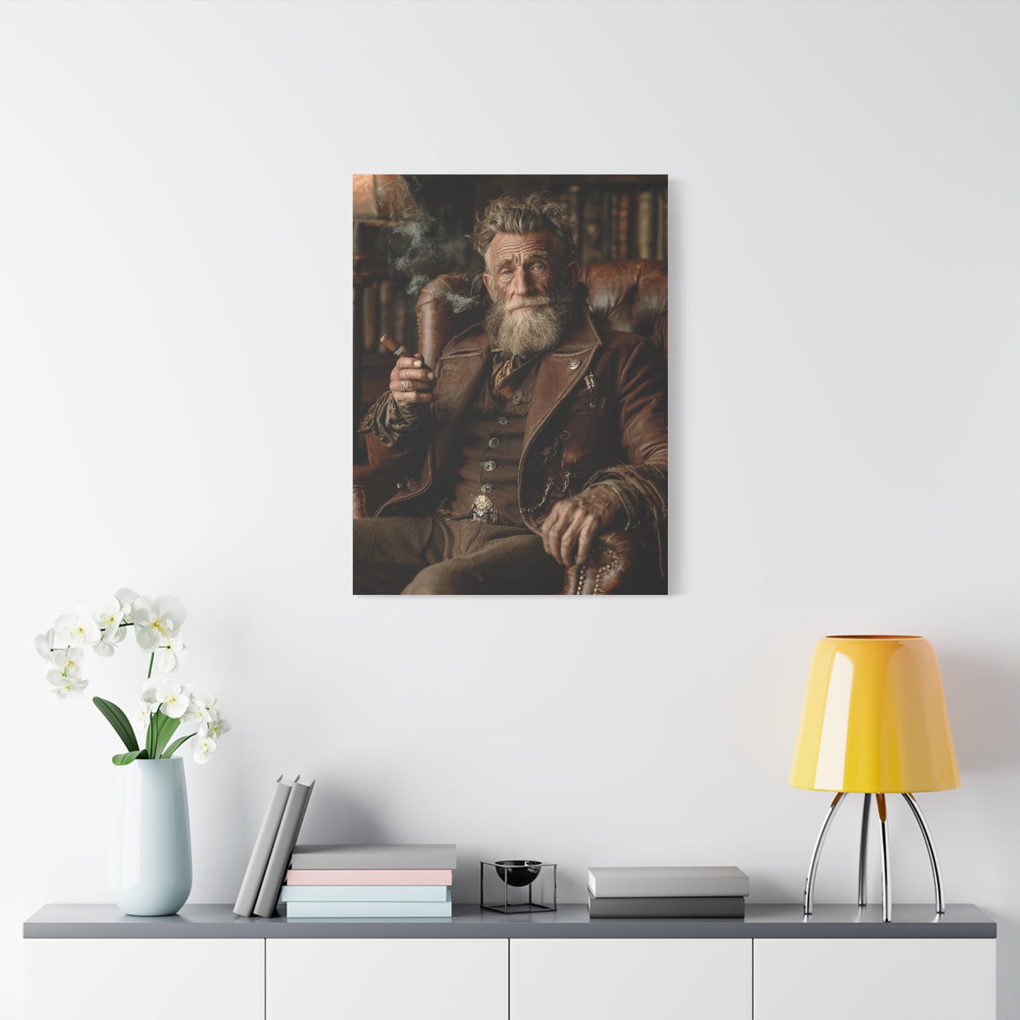 Old Man Cigar Portrait Wall Art & Canvas Print