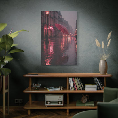 Romantic Pink Rain Street Reflection Wall Art & Canvas Print