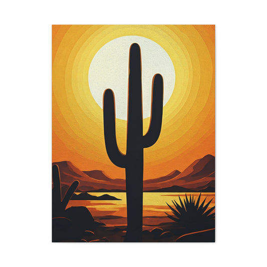 Retro Desert Sunset Cactus Silhouette Wall Art & Canvas Prints