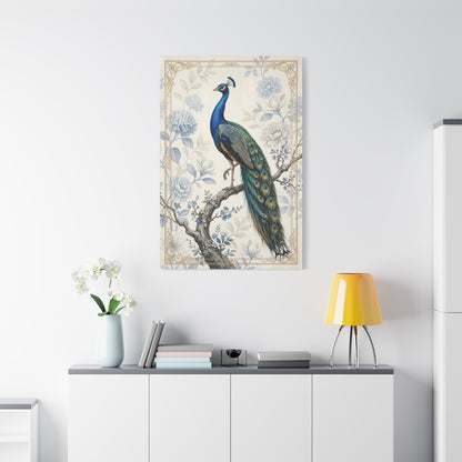 Elegant Blue Botanical Peacock Wall Art & Canvas Print